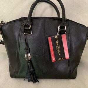 Tignanello Black Piega Leather Satchel water repellent tote NWT